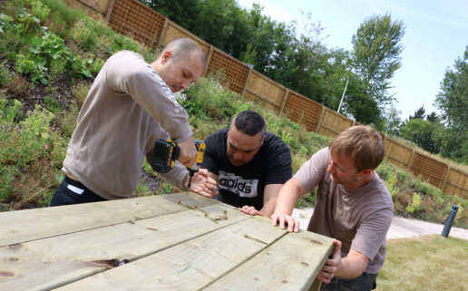 mental health service users build raised beds for growing at North Manchester General Hospital